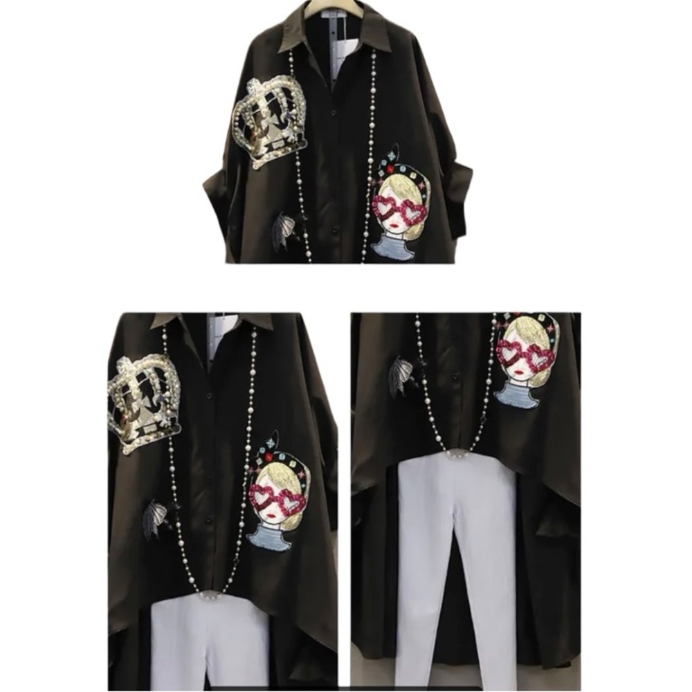 Fabulous Crystal Beaded Oversized Asymmetrical Top - Picture 9 of 14